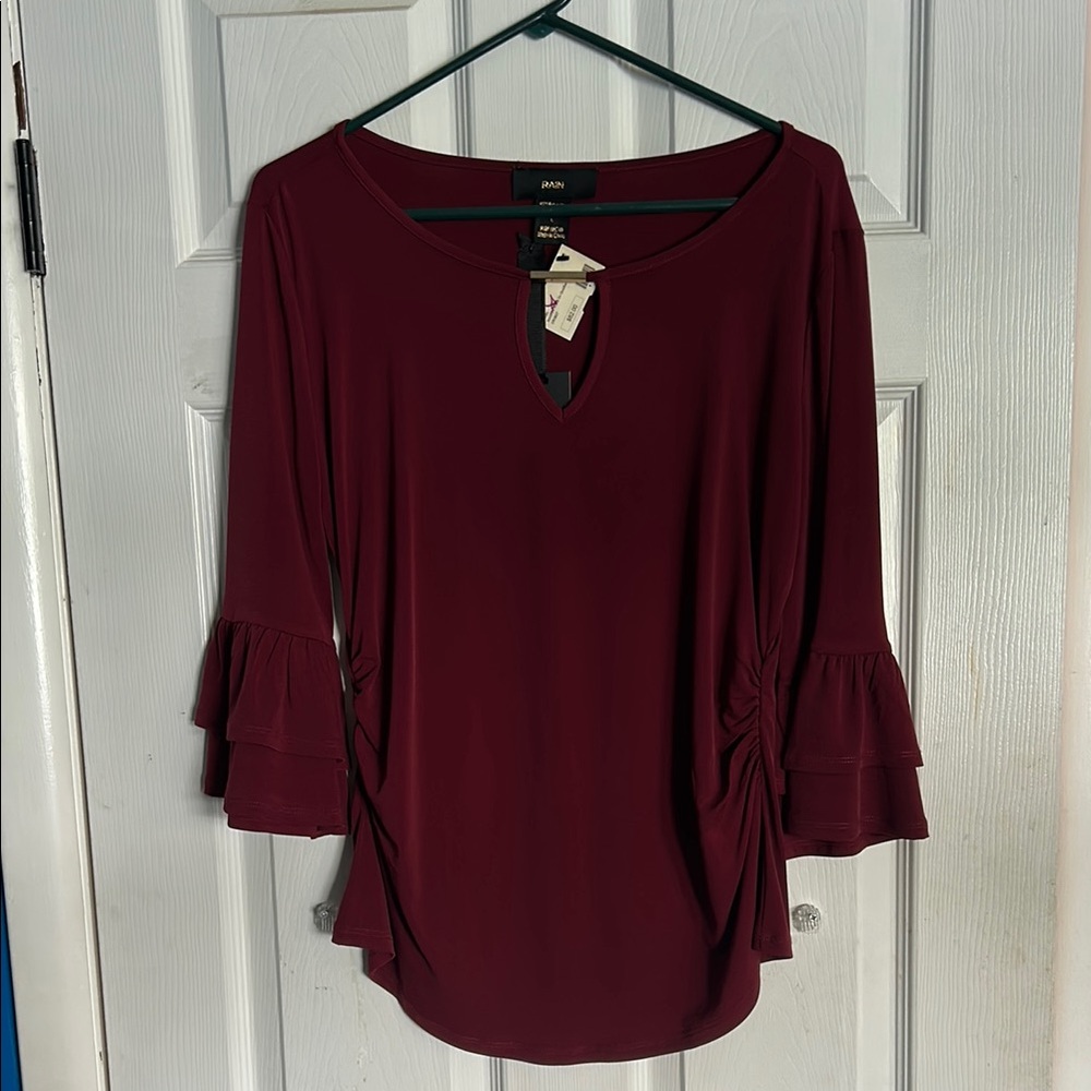 Rains Red Ruffled 3/4 Sleeve Blouse